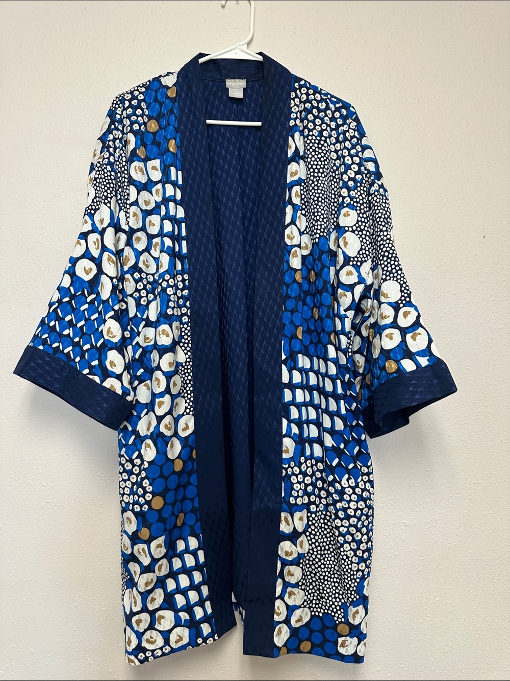 Chicos beautiful duster - cardigan Blue Patterned Kimono style size large